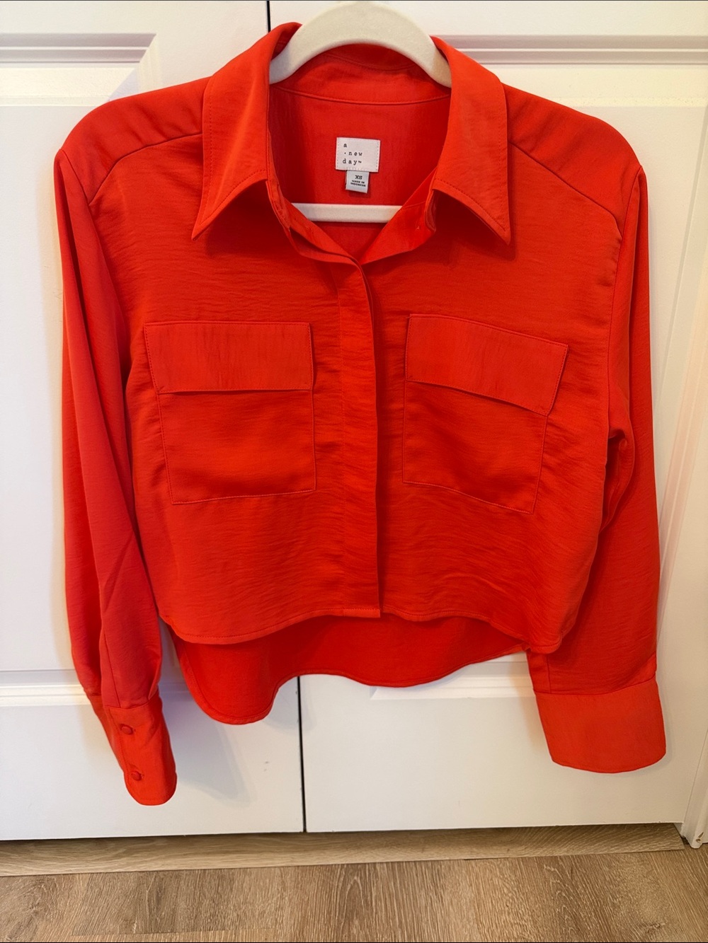 a new day Bright Orange Cropped Button-Down Shirt
